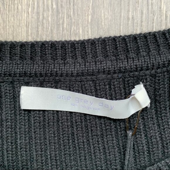 Revolve One Grey Day Robert Sweater Distressed Ribbed Knit Cotton Silk Black XS - Picture 10 of 16